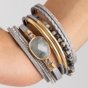 new SAACHI designer CUFF BRACELET BOHO JEWELRY LEATHER BLING STONES ladies gift